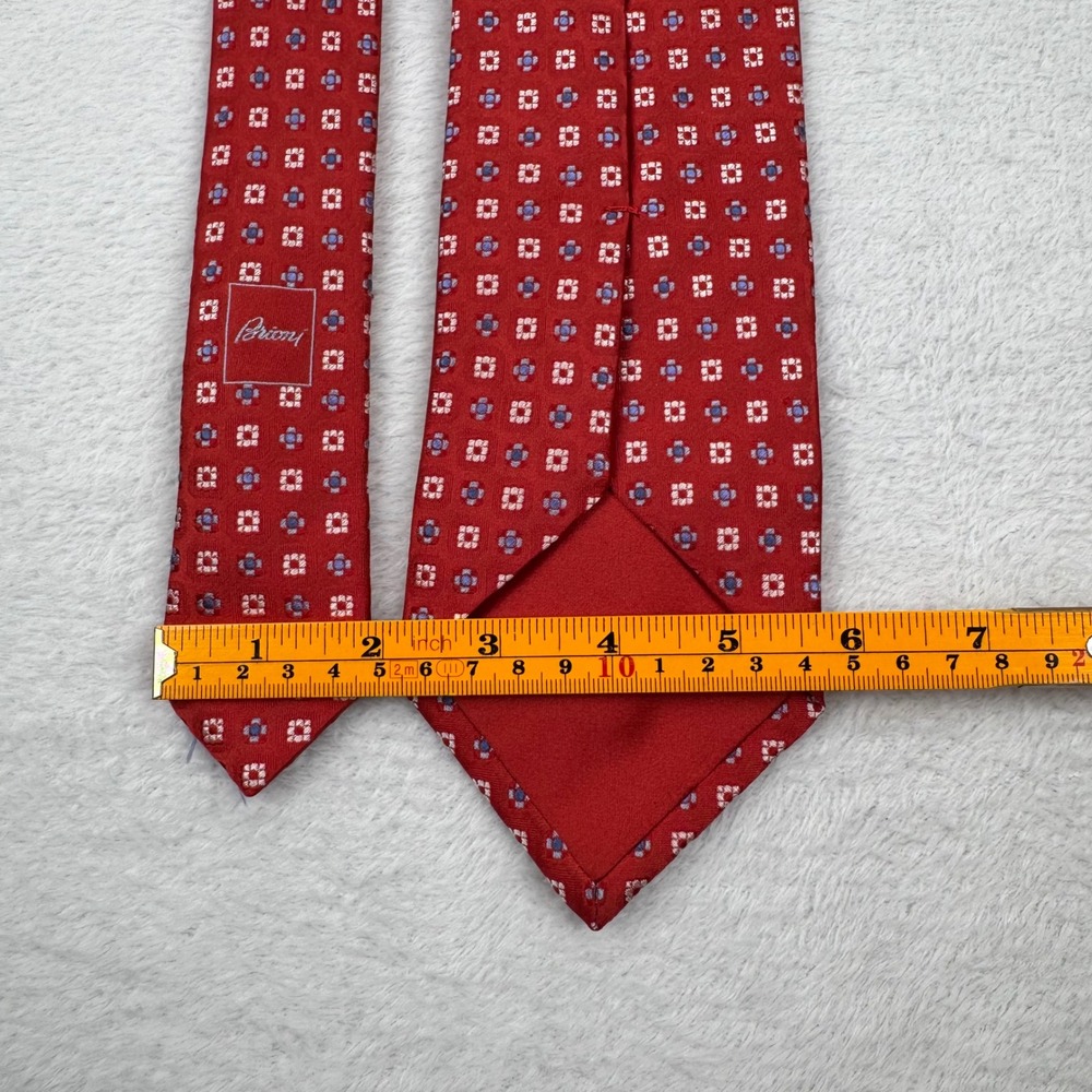 Brioni Silk Tie Mens OS Red Geometric Medallion Handmade Italy dis.1F158 - Picture 5 of 10